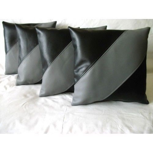 Black & Grey Genuine Leather Cushion Covers Soft Leather Etsy
