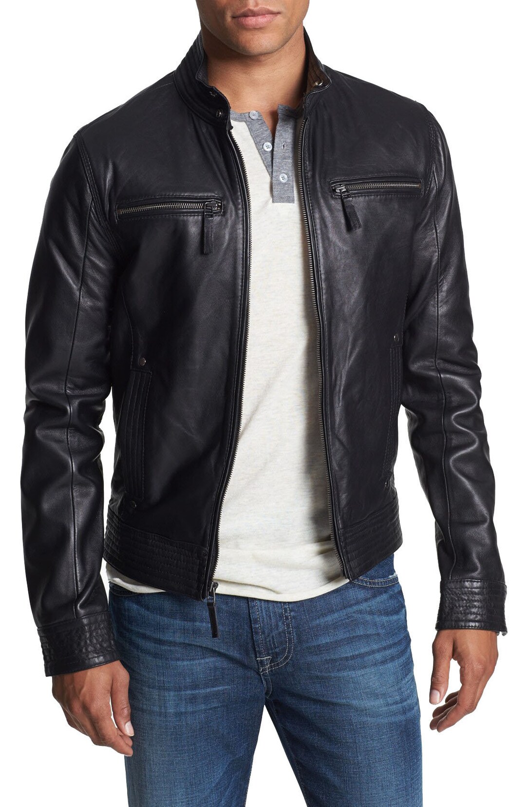 Men's Leather Jacket Stylish Handmade Motorcycle Bomber - Etsy