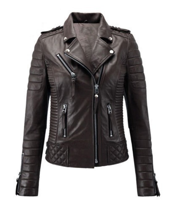 Women s Girls Stylish Motorcycle Biker Genuine Lambskin Leather