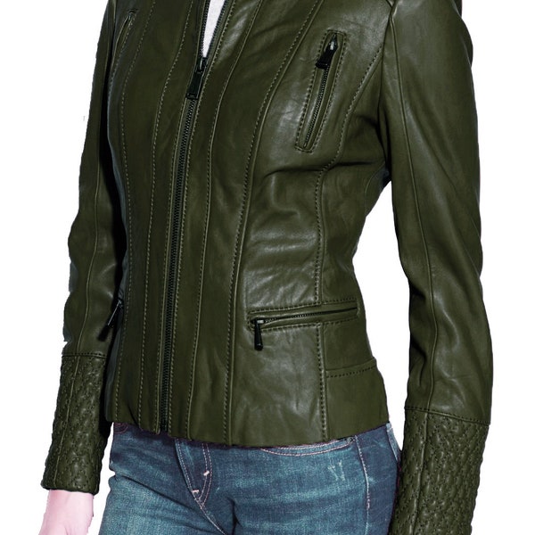 Olive Green Fur Jacket With Statement Belt