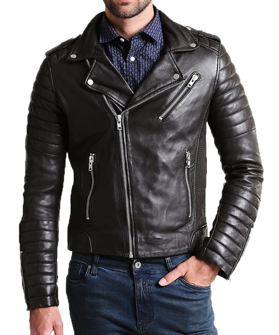 Men's Leather Jacket Stylish Handmade Motorcycle Bomber - Etsy