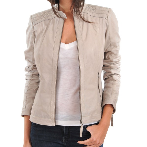 Cream Leather Jacket Etsy