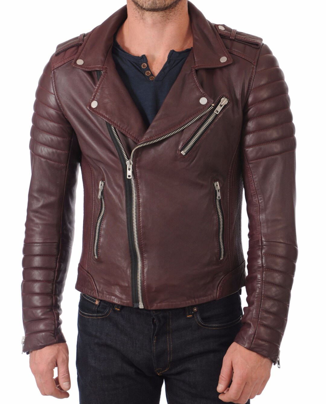 Men's Leather Jacket Stylish Handmade Motorcycle Bomber - Etsy