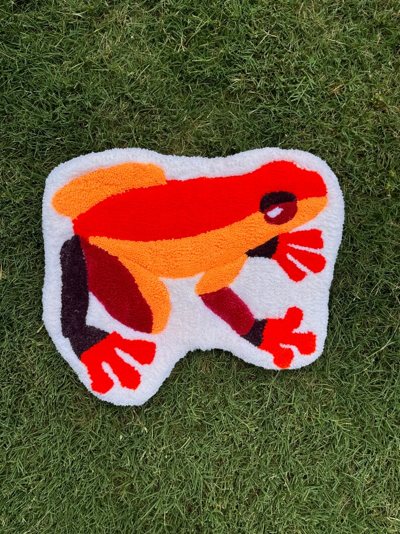 Frog Rug Tufted Tufted Neon Frog Wall Hanging Handmade Rug Tufted Wall Art Orange Decor ...