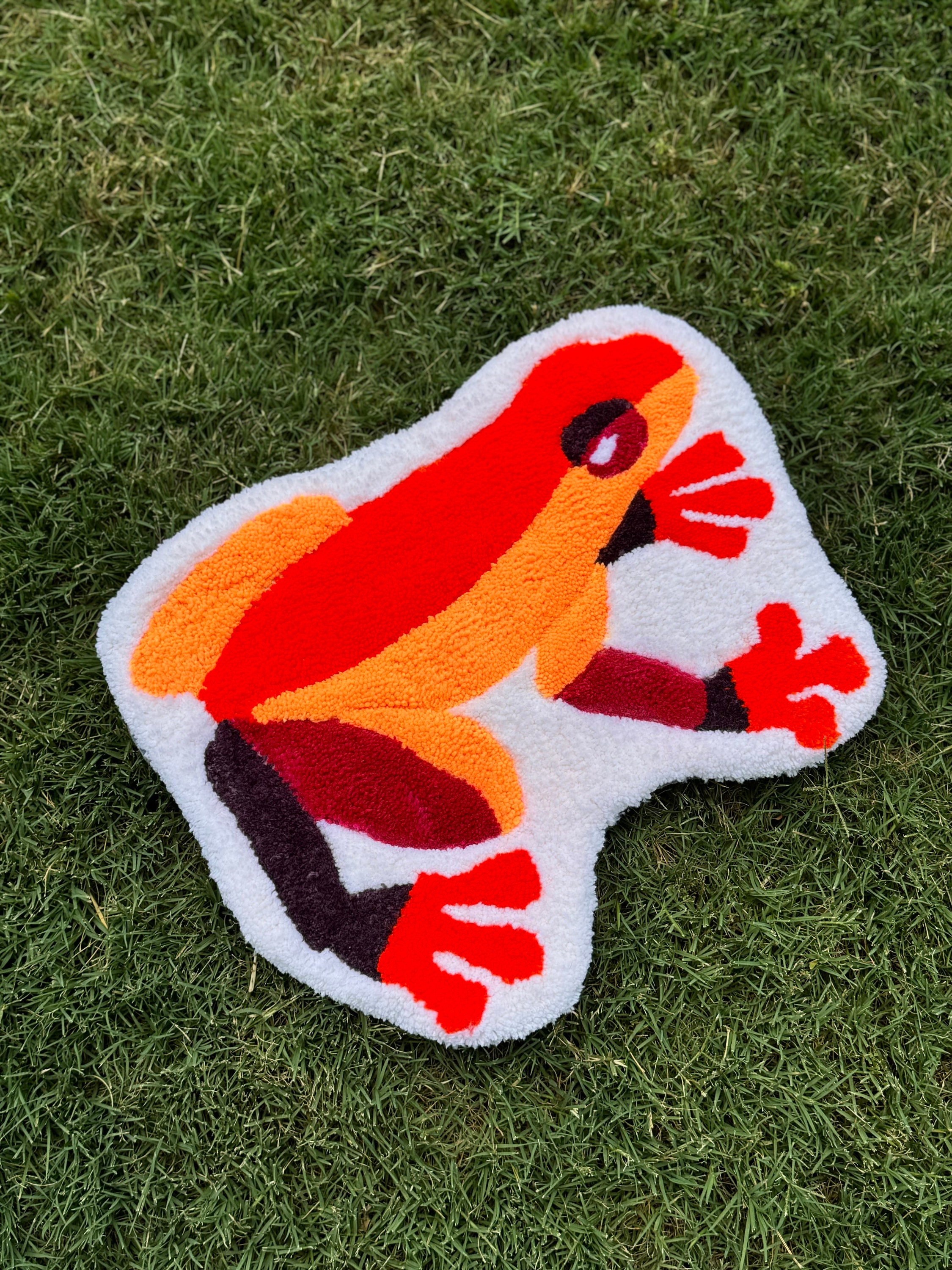 Frog Rug Tufted Tufted Neon Frog Wall Hanging Handmade Rug Tufted Wall Art Orange Decor ...