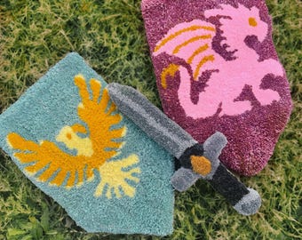 Tufted Medieval Fantasy Creature Banner Wall Hanging Unicorn, Dragon, Phoenix