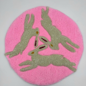 Three Hares Bunny Symbol Tufted Rug Wall Hanging