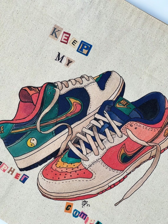 Tote Bag Nikes on My Feet Original Art Mac Miller Song Quote - Etsy