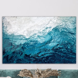 Ocean Wave Glass Wall Art, Coastal Water Decor, Modern Sea Wave Artwork, Tranquil Blue Wall Accent, Beach House Wall Panel