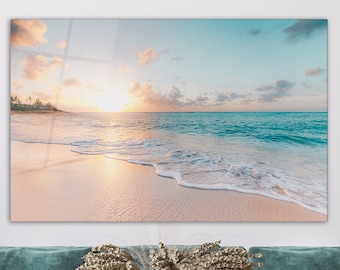 Beach Glass Wall Art, Coastal Water Decor, Modern Sea Artwork, Tranquil Beach Wall Accent, Beach House Wall Panel
