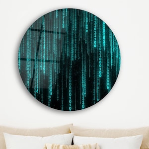 Sztuka ścienna Matrix Circle, Geometryczna sztuka ścienna, Duża szklana sztuka ścienna Matrix, Prezent na parapetówkę, Nowoczesna sztuka ścienna abstrakcyjna, Sztuka liczb