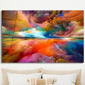 Colorful Abstract Glass Wall Art, Modern Wall Decor, Contemporary Home Decor, Bold Artistic Expression, Multicolor Artistic Glass Panel