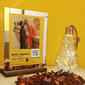 Personalized Song Plaque, Customized Gift, Music Plaque with Custom Photo and QR Code, Music Stand with Mirror Frame