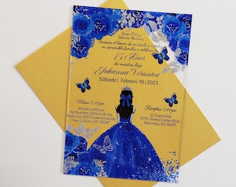Invitación Quinceañera Azul Real, Invitaciones Dulces Dieciséis, Invitaciones Acrílicas, Invitacion 15 anos Azul, Invitacion Acrilic