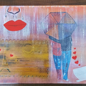 Souvenirs de Paris peinture originale sur toile, enseigne de Paris originale, art mural, oeuvre d'art acrylique, art de la tour Eiffel