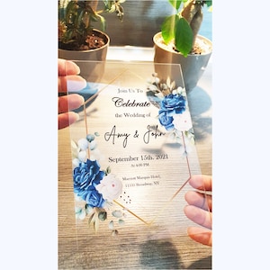 Faire-part de mariage, Faire-part de Quinceanera sur verre acrylique, Faire-parts transparents pour Sweet Sixteen, Anniversaire, Carte d'invitation pour 15 ans Azul