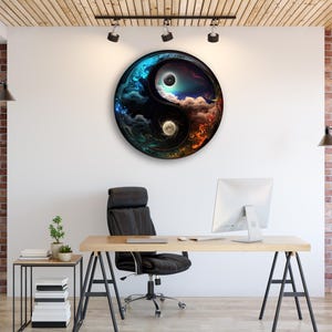 Yin and Yang Feng Shui Circle Glass Wall Art, Modern Wall Decor, Glass ...