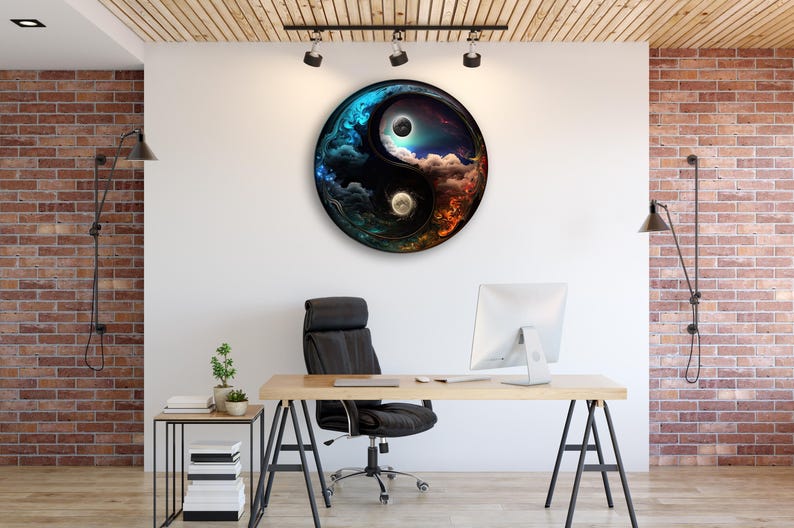 Yin and Yang Feng Shui Circle Glass Wall Art, Modern Wall Decor, Glass ...