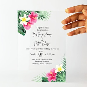 Wedding Invitation Tropical Design on Acrylic, Hawai Invitation, Clear invitations for Special Couples