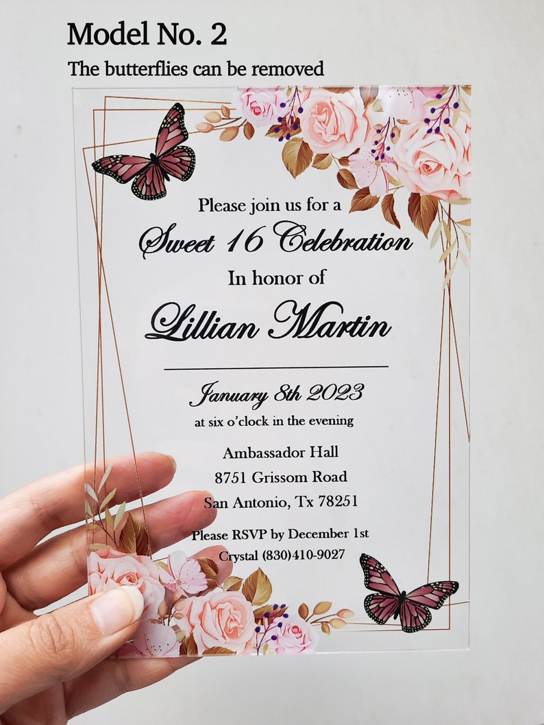 Quinceanera Invitation Acrylic Invitations Clear Invitations Etsy