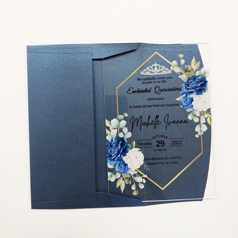 invitation with blue flowers