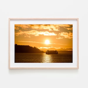 Sunset and Ferry in Seattle - Photography print art decor