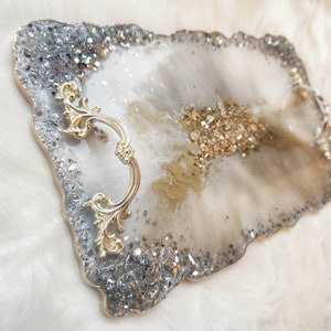 Large Decorative Resin Tray and Coaster Set | Luxury Gold Geode Resin Tray | Serving Tray | Vanity Tray | Jewelry Tray