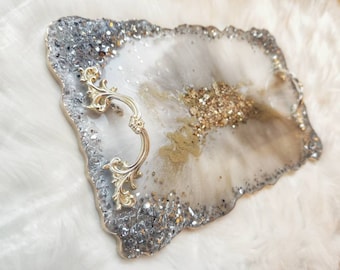 Luxury Gold Geode Resin Tray and Coaster Set: Decorative Serving Tray