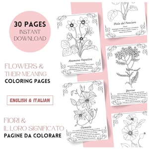 Language of Flowers and Plants 30 Printable Coloring Pages, Plants and Sentiments Digital Coloring Book for adults & kids, Instant download