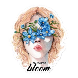 Boho Vinyl Sticker “Let Yourself Bloom”, Artistic Floral Illustration, Inspirational positive Quote, Durable No-Bubble laptop notebook Decal
