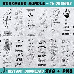 Bladwijzer Svg-bundel, lezing Cricut, bladwijzer sjabloon Svg, bladwijzer Png, bloemen bladwijzer Clipart, grappige bladwijzer Svg, Instant Download, png