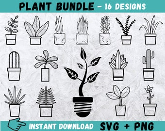 Hand Drawn Plant SVG Bundle: Houseplant Clipart (Digital Download)