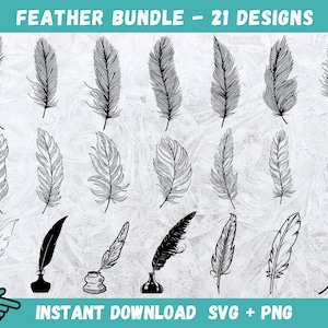 Feder SVG, Federn zwar, Federn Clipart, Schnittmuster-Dateien, Silhouette, Cricut-Dateien, Vektor, Schablone, Vinylschnittdateien, Aufbügeln, PNG