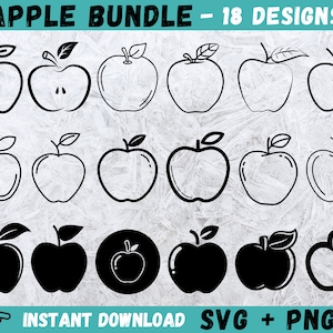 Apple SVG, Apple Svg Bundle, Fruit SVG, Arquivo de corte Apple, SVG escolar, Apple Cricut, Apple Vector, Download digital Apple, Silhueta Apple, PNG