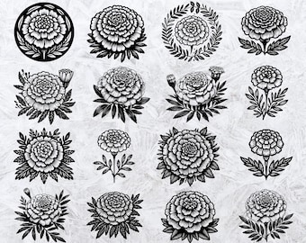 Marigold Flower SVG Bundle: Hand-Drawn Floral Clipart (Instant Download)