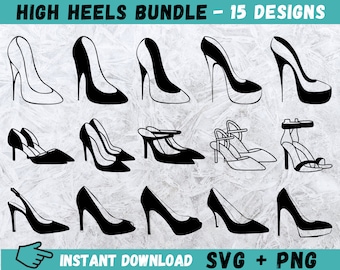 High Heels SVG Bundle: 15 Woman Shoe Designs (Digital File)