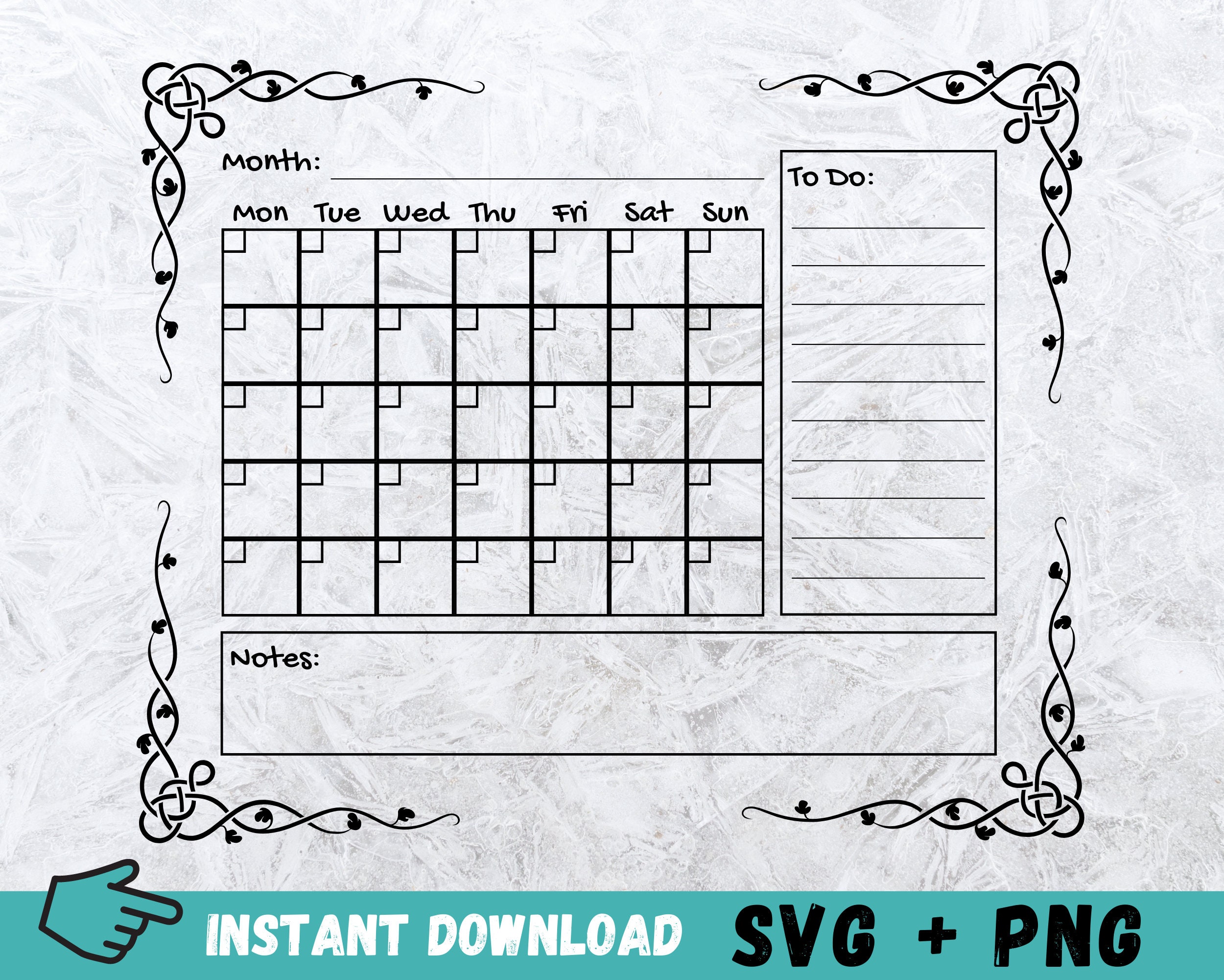 Calendar With Notes SVG Monthly Calendar SVG Calendar Etsy Canada