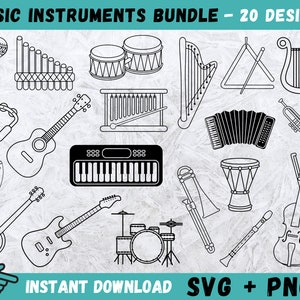 Instrumentos musicales Svg, Guitarra Svg, Batería musical Svg, Equipo musical Svg, Orquesta Svg, Clip Art Svg, Png, Música Cricut Svg, Archivos de corte