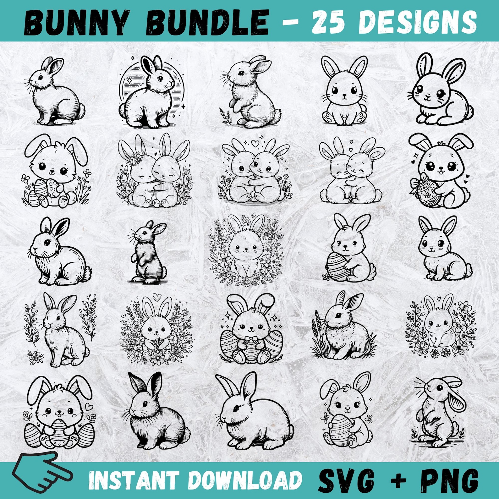 Ink Rabbit Svg Bunny SVG Bundle: 25 Hand-drawn Rabbit Designs (digital Download) - Etsy
