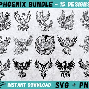 Phoenix SVG, Clipart Phoenix, Phoenix couper des fichiers, Silhouette Phoenix, Phoenix oiseau Svg, Cricut, téléchargement immédiat, vecteur d'oiseau de feu, Png