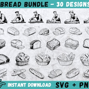 Pan SVG, Cesta de pan Svg, Pan de pan Clipart, Pan Cricut, Silueta de panadería, Panadero Svg, Panadero Clipart, Cocina Svg, Descarga instantánea