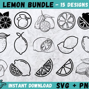 Citron Svg, citron Cricut, fichier vectoriel citron, citron Svg Bundle, Silhouette de citron, tranche de citron Svg, citrons Svg, fichier coupe citron, Svg de fruits d'été