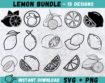 Lemon SVG Bundle: Hand-Drawn Fruit Designs (Digital Download)