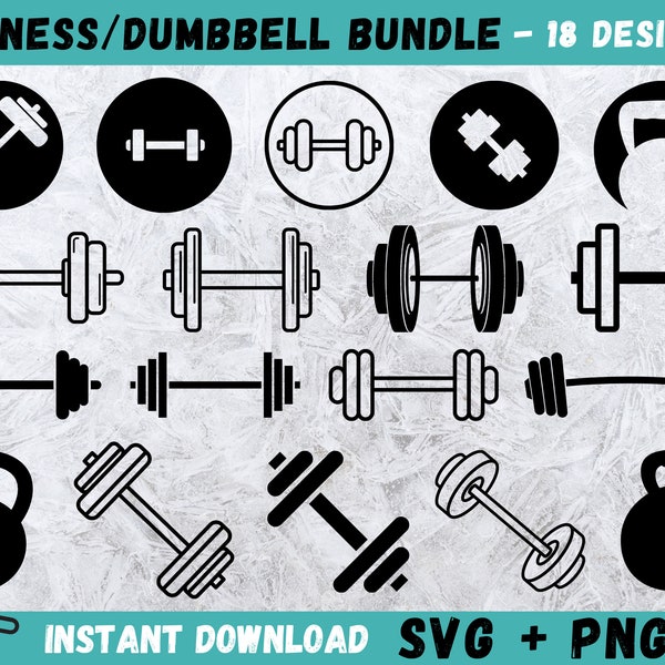 Dumbbell SVG Bundle, Fitness Svg, Dumbbell Cricut, Weight Svg, Barbell Svg, Kettlebell Svg, Muscle Svg, Fitness Clip Art, Gym Silhouette,PNG