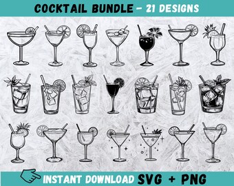 Cocktail SVG Clipart Bundle: Hand-Drawn Drink Designs (Digital Download)