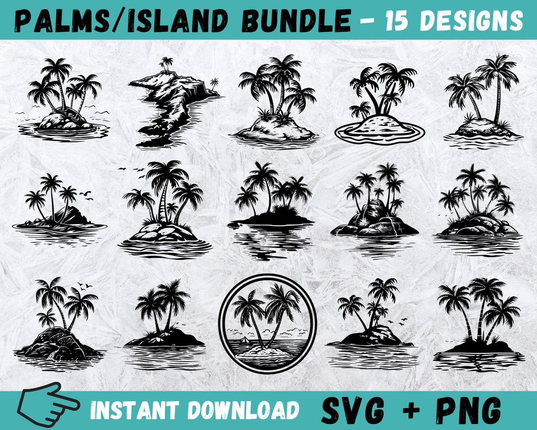 Palm Tree Island SVG Bundle: Beach Scene Clipart (digital Download) - Etsy