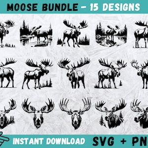 Pacote SVG de alce, arquivos vetoriais de alce, alce Cricut, clipart de alce, arquivos de corte de alce, silhueta de alce, arquivos para Cricut, caça Svg, png
