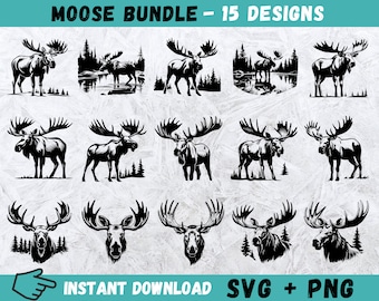 Elch SVG Clipart Bundle: Handgezeichnete Vektor-Designs (Digitaler Download)