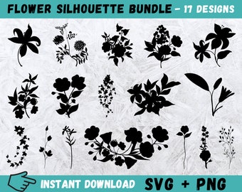 Flower Silhouette Svg, Flowers Bundle SVG, Wildflower SVG, Flowers Svg, Floral Silhouette, Rose Svg, Flower Cricut, Flowers Silhouette, Png