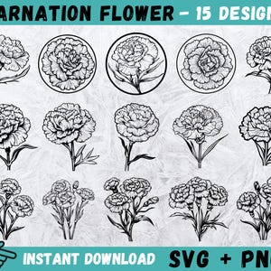 Carnation SVG, Carnation Flower Svg, Flower Svg, Carnation Flower Line Art, Flower Cricut, Carnation Bouquet Svg,Silhouette,Instant Download